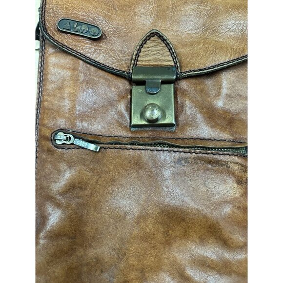 Vtg Brown Italian Leather ALDO Messenger Bag Satchel Cross Body Brass Hardware - Picture 3 of 11